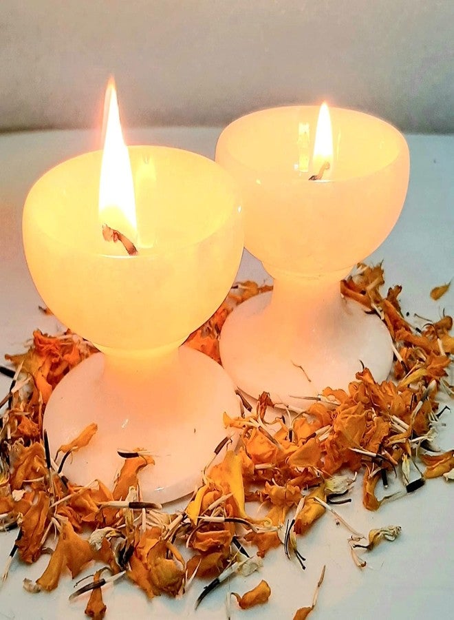 Plutofit Handicraft Marble Diyas for Puja Makrana White Marble Diya Decorative Items for Living Room/Home, Gift Items for Family and Friends, Diya Set for Pooja - Image 2